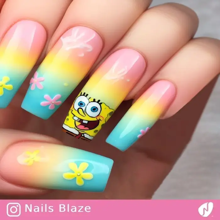 Spongebob Sky Flower Nails| Cartoon - NB772